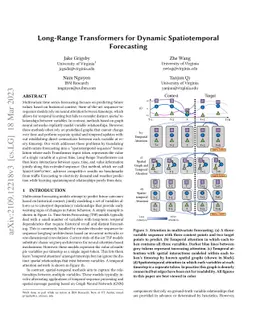 Long-Range Transformers for Dynamic Spatiotemporal Forecasting