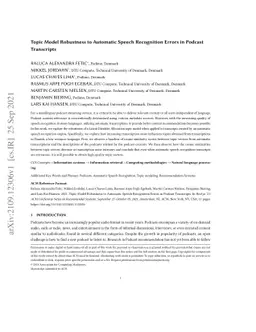 Topic Model Robustness to Automatic Speech Recognition Errors in Podcast
  Transcripts