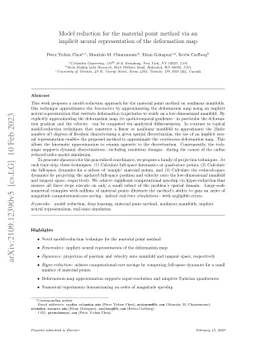 Model reduction for the material point method via an implicit neural
  representation of the deformation map