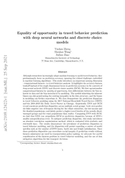 Equality of opportunity in travel behavior prediction with deep neural
  networks and discrete choice models