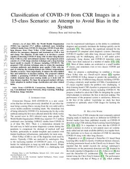 Classification of COVID-19 from CXR Images in a 15-class Scenario: an
  Attempt to Avoid Bias in the System