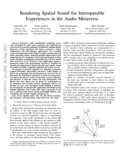 Rendering Spatial Sound for Interoperable Experiences in the Audio
  Metaverse