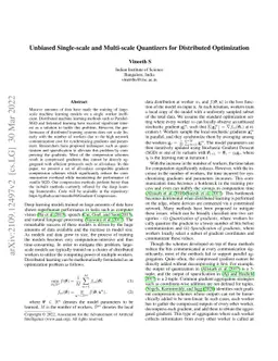 Unbiased Single-scale and Multi-scale Quantizers for Distributed
  Optimization