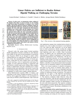 Linear Policies are Sufficient to Realize Robust Bipedal Walking on
  Challenging Terrains