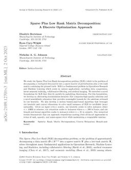 Sparse Plus Low Rank Matrix Decomposition: A Discrete Optimization
  Approach