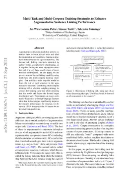 Multi-Task and Multi-Corpora Training Strategies to Enhance
  Argumentative Sentence Linking Performance