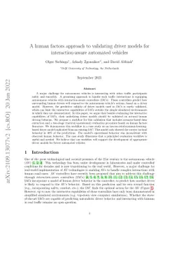 A human factors approach to validating driver models for
  interaction-aware automated vehicles