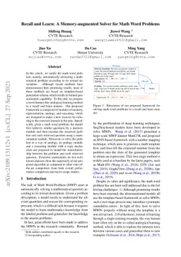 Recall and Learn: A Memory-augmented Solver for Math Word Problems
