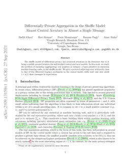 Differentially Private Aggregation in the Shuffle Model: Almost Central
  Accuracy in Almost a Single Message