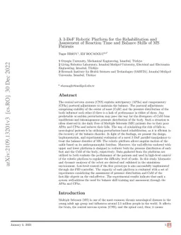 A 3-DoF Robotic Platform for the Rehabilitation and Assessment of
  Reaction Time and Balance Skills of MS Patients