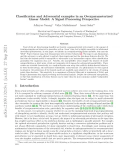 Classification and Adversarial examples in an Overparameterized Linear
  Model: A Signal Processing Perspective