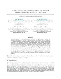 Challenges and Opportunities of Speech Recognition for Bengali Language