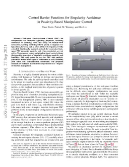 Control Barrier Functions for Singularity Avoidance in Passivity-Based
  Manipulator Control