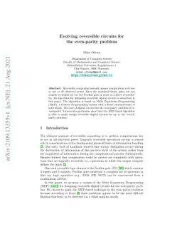 Evolving reversible circuits for the even-parity problem