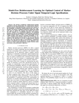Model-Free Reinforcement Learning for Optimal Control of MarkovDecision
  Processes Under Signal Temporal Logic Specifications