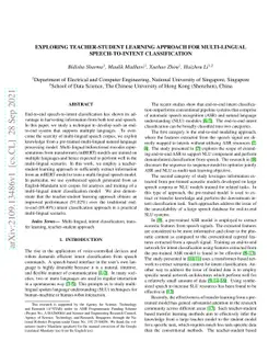 Exploring Teacher-Student Learning Approach for Multi-lingual
  Speech-to-Intent Classification