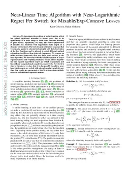 Near-Linear Time Algorithm with Near-Logarithmic Regret Per Switch for
  Mixable/Exp-Concave Losses