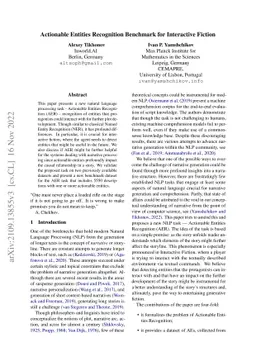 Actionable Entities Recognition Benchmark for Interactive Fiction