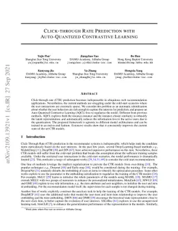 Click-through Rate Prediction with Auto-Quantized Contrastive Learning