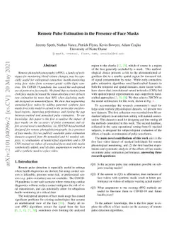 Remote Pulse Estimation in the Presence of Face Masks