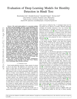 Evaluation of Deep Learning Models for Hostility Detection in Hindi Text