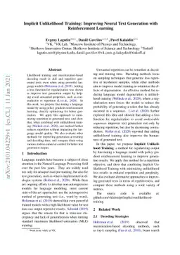 Implicit Unlikelihood Training: Improving Neural Text Generation with
  Reinforcement Learning