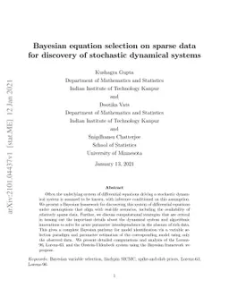 Bayesian equation selection on sparse data for discovery of stochastic
  dynamical systems