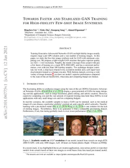 Towards Faster and Stabilized GAN Training for High-fidelity Few-shot
  Image Synthesis