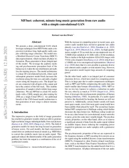 MP3net: coherent, minute-long music generation from raw audio with a
  simple convolutional GAN