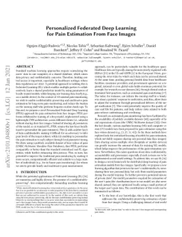 Personalized Federated Deep Learning for Pain Estimation From Face
  Images