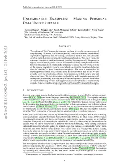 Unlearnable Examples: Making Personal Data Unexploitable