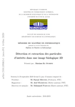 Detection and extraction of biological particles in a three-dimensional
  imaging of biological structures by TEM (Transmission Electron Microscopy)