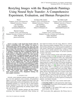 Restyling Images with the Bangladeshi Paintings Using Neural Style
  Transfer: A Comprehensive Experiment, Evaluation, and Human Perspective