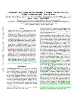 Automated Model Design and Benchmarking of 3D Deep Learning Models for
  COVID-19 Detection with Chest CT Scans