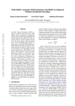 WER-BERT: Automatic WER Estimation with BERT in a Balanced Ordinal
  Classification Paradigm