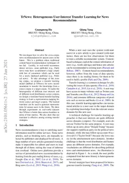 TrNews: Heterogeneous User-Interest Transfer Learning for News
  Recommendation