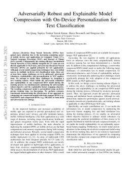 Adversarially Robust and Explainable Model Compression with On-Device
  Personalization for Text Classification