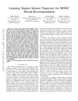 Learning Student Interest Trajectory for MOOCThread Recommendation