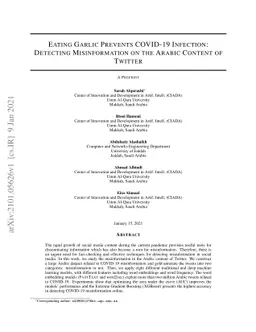 Eating Garlic Prevents COVID-19 Infection: Detecting Misinformation on
  the Arabic Content of Twitter