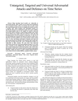 Untargeted, Targeted and Universal Adversarial Attacks and Defenses on
  Time Series