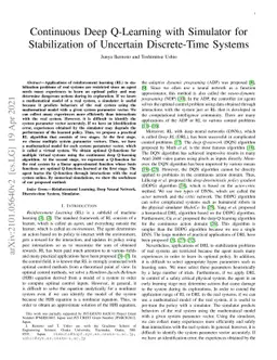 Continuous Deep Q-Learning with Simulator for Stabilization of Uncertain
  Discrete-Time Systems