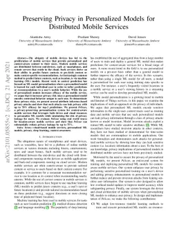 Preserving Privacy in Personalized Models for Distributed Mobile
  Services