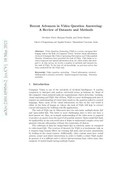 Recent Advances in Video Question Answering: A Review of Datasets and
  Methods
