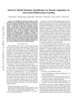 SimGAN: Hybrid Simulator Identification for Domain Adaptation via
  Adversarial Reinforcement Learning