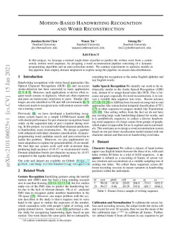 Motion-Based Handwriting Recognition and Word Reconstruction