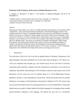 Estimation of the Frequency of Occurrence of Italian Phonemes in Text