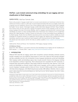 HinFlair: pre-trained contextual string embeddings for pos tagging and
  text classification in the Hindi language
