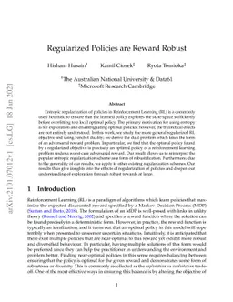 Regularized Policies are Reward Robust