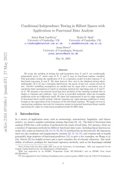 Conditional Independence Testing in Hilbert Spaces with Applications to
  Functional Data Analysis