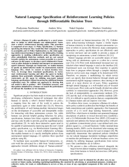 Natural Language Specification of Reinforcement Learning Policies
  through Differentiable Decision Trees